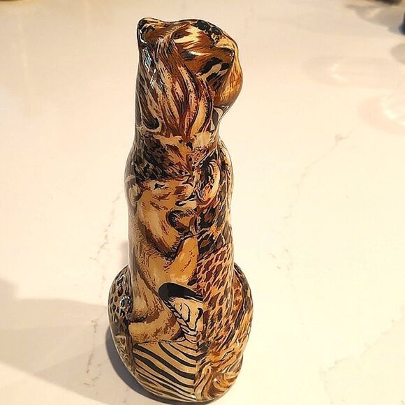 LaVie Vintage Safari Wrapped Patchwork Animal Print Cat Figurine - Picture 3 of 7